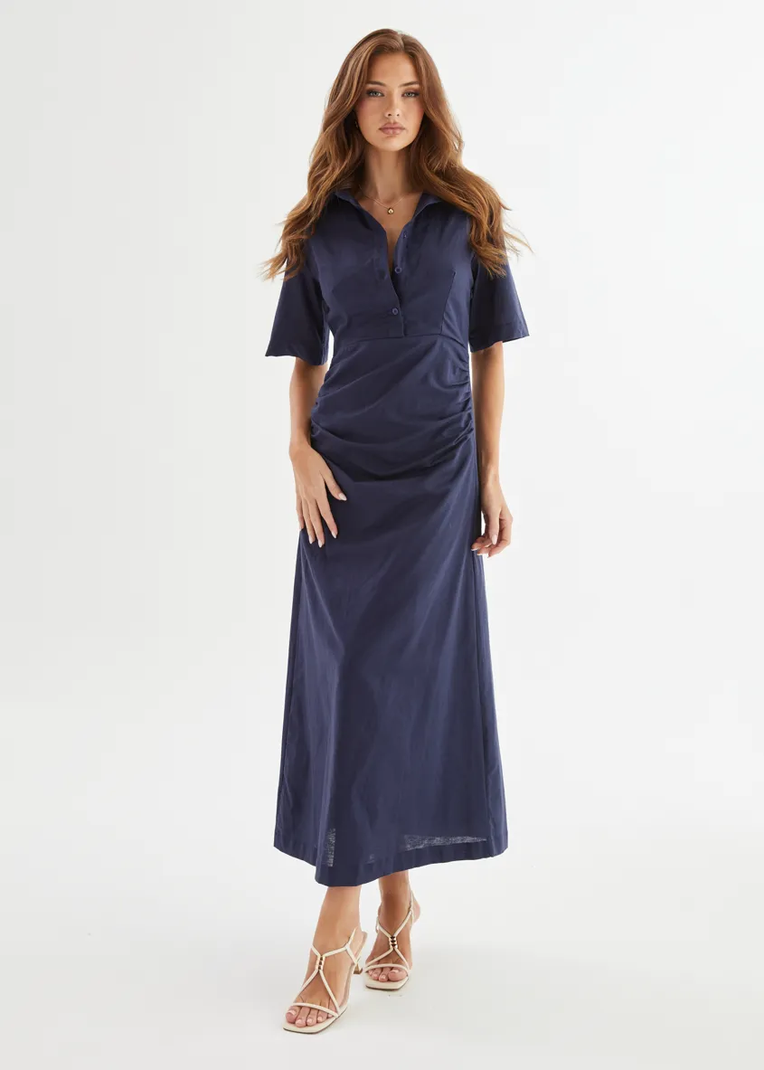 Stellar Linen Midi Dress - Navy sold by Gingham & Heels