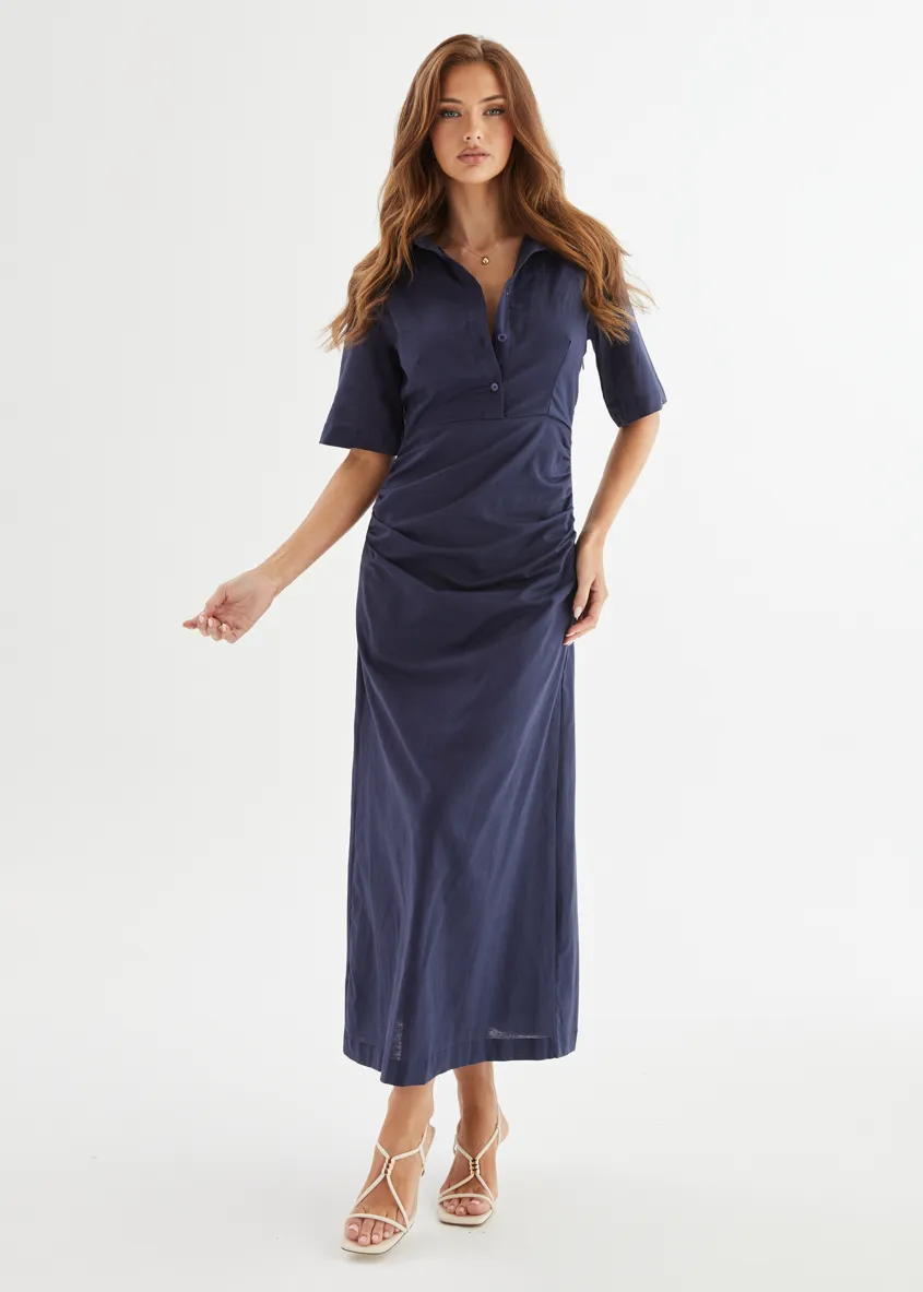 Stellar Linen Midi Dress - Navy sold by Gingham & Heels product image thumbnail 2