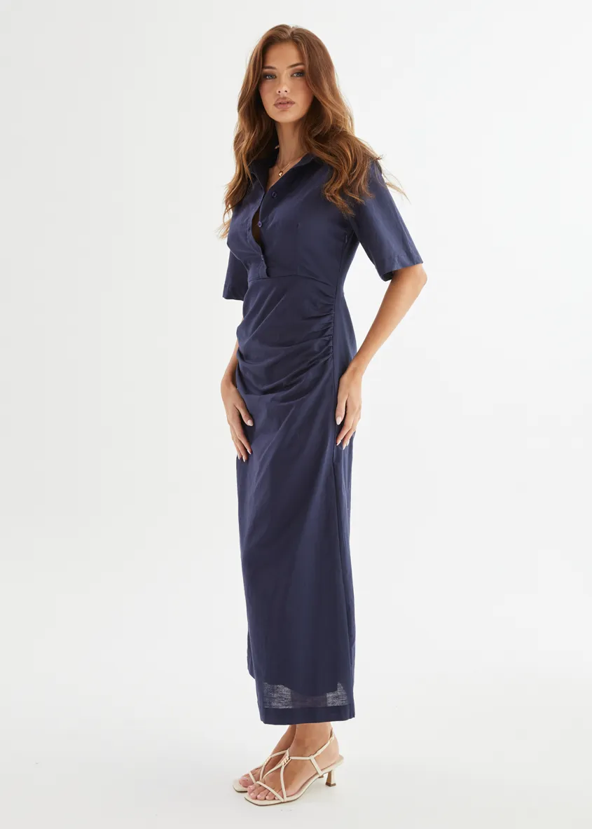 Stellar Linen Midi Dress - Navy sold by Gingham & Heels product image thumbnail 5