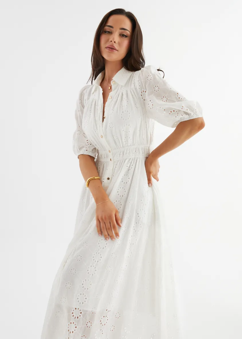 Eryn Midi Dress - White Anglaise sold by Gingham & Heels product image thumbnail 2