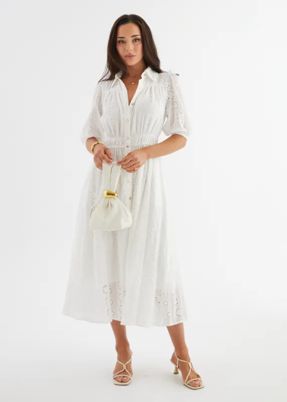 Eryn Midi Dress - White Anglaise sold by Gingham & Heels