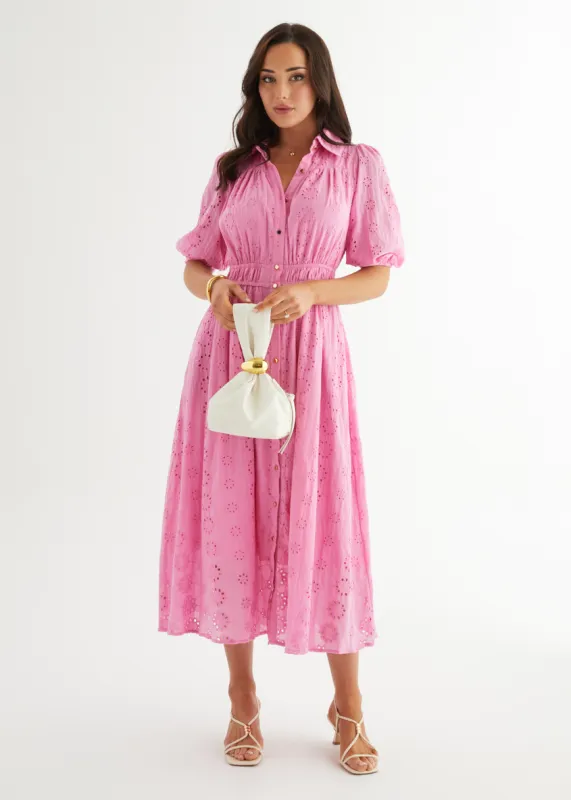 Eryn Midi Dress - Pink Anglaise sold by Gingham & Heels