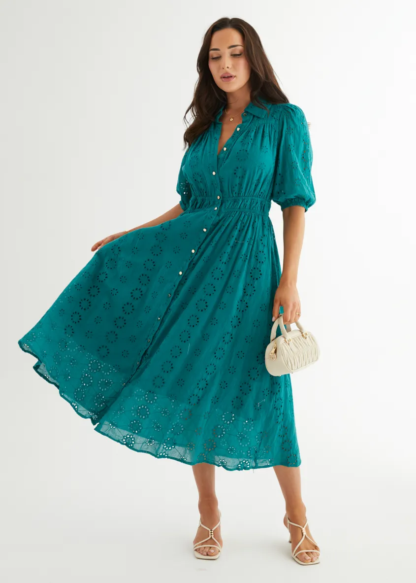 Eryn Midi Dress - Teal Anglaise sold by Gingham & Heels