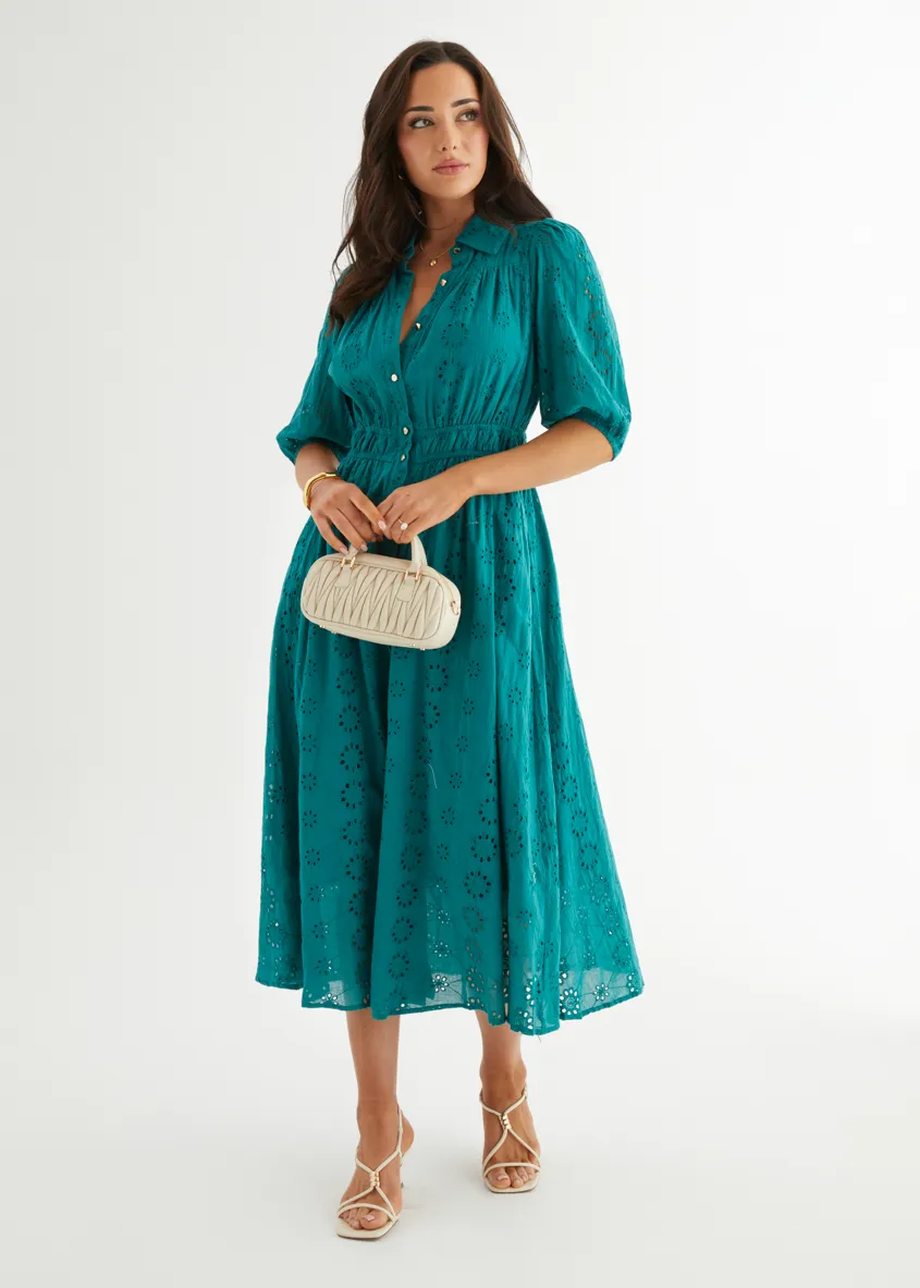 Eryn Midi Dress - Teal Anglaise sold by Gingham & Heels product image thumbnail 2