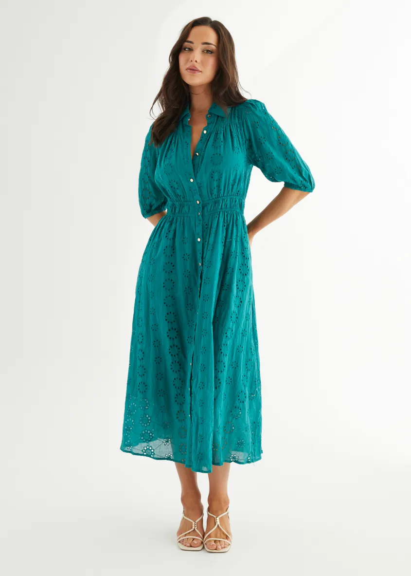 Eryn Midi Dress - Teal Anglaise sold by Gingham & Heels product image thumbnail 4