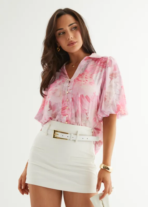 Adalyn Blouse - Pink Floral sold by Gingham & Heels
