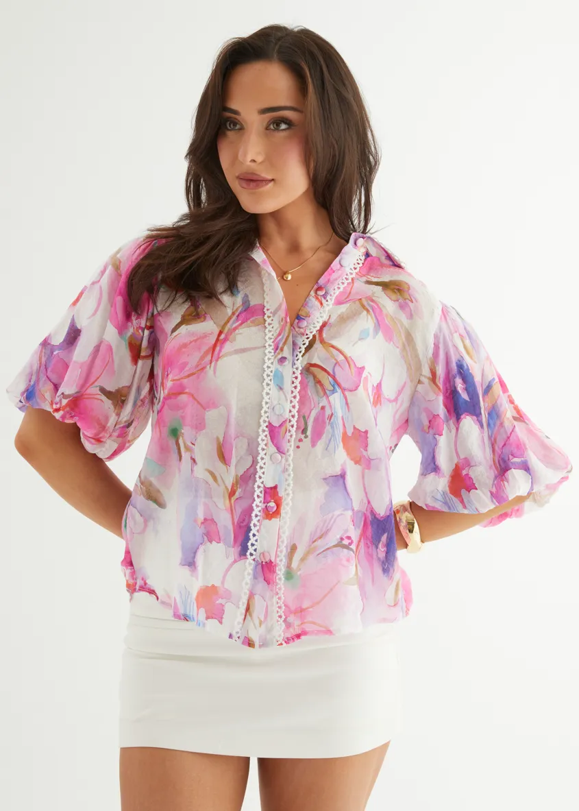 Lilly Blouse - Pink Bouquet sold by Gingham & Heels product image thumbnail 3