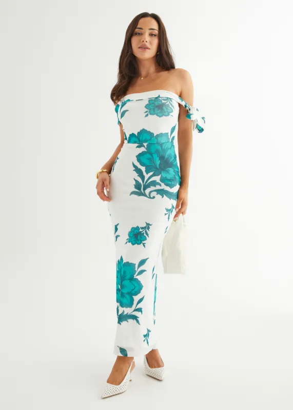 Madisyn Mesh Maxi Dress - Green Flowers sold by Gingham & Heels