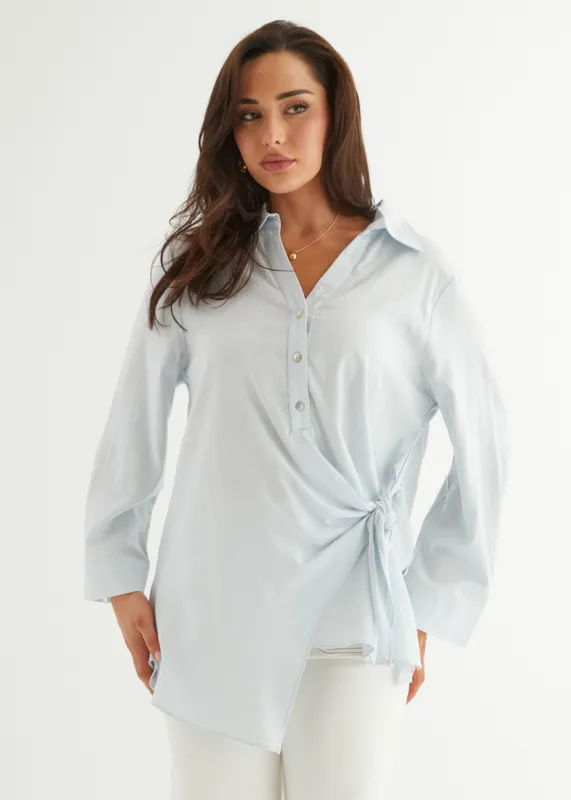 Harper Wrap Shirt - Ice Blue sold by Gingham & Heels