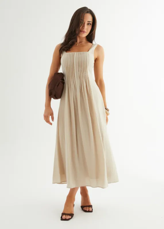 Neishia Midi Dress - Beige sold by Gingham & Heels