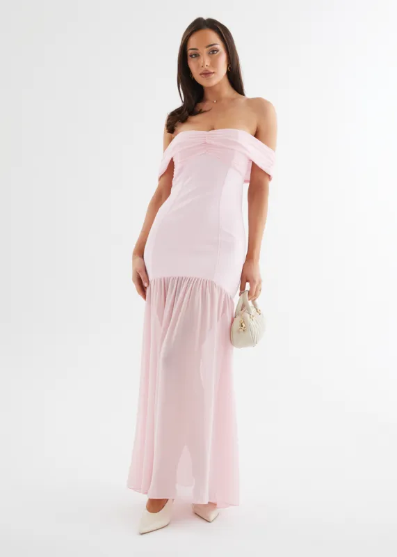 Tilly Off Shoulder Maxi Dress - Soft Pink sold by Gingham & Heels