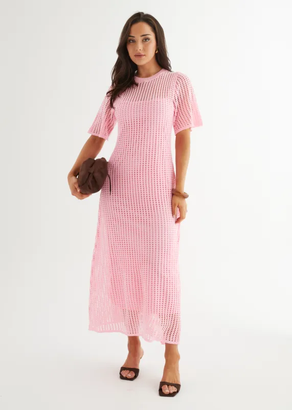 Vivvy Crochet Maxi Dress - Pink sold by Gingham & Heels