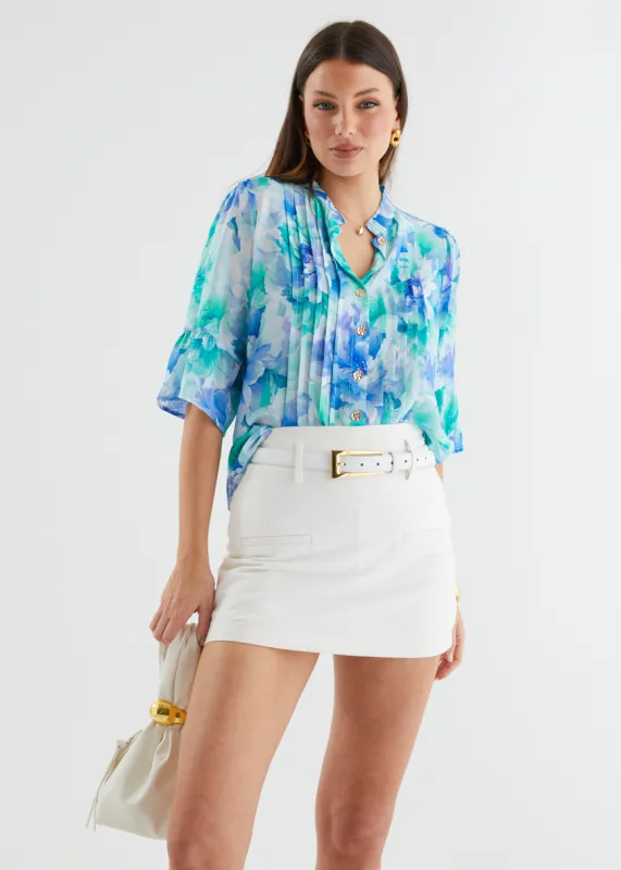 Diaz Blouse - Aqua Floral sold by Gingham & Heels