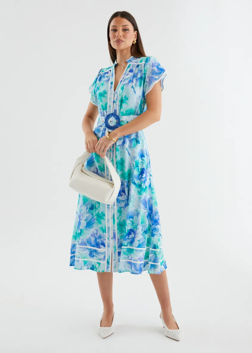 Dafina Maxi Dress - Aqua Floral sold by Gingham & Heels