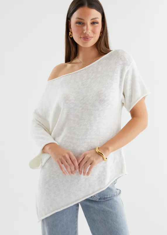 Elea Drop Shoulder Knit Top - Off White sold by Gingham & Heels