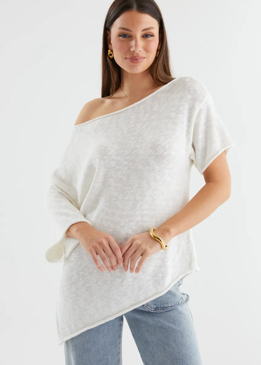 Elea Drop Shoulder Knit Top - Off White sold by Gingham & Heels