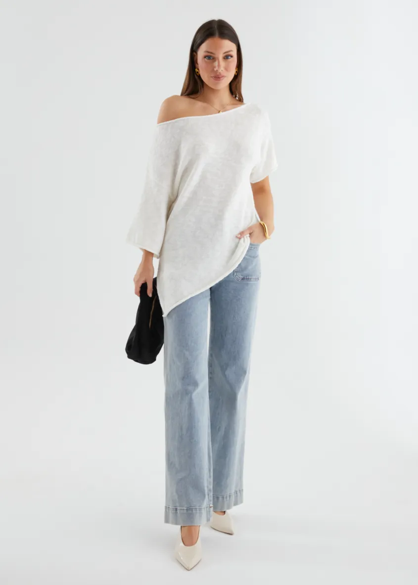 Elea Drop Shoulder Knit Top - Off White sold by Gingham & Heels product image thumbnail 2