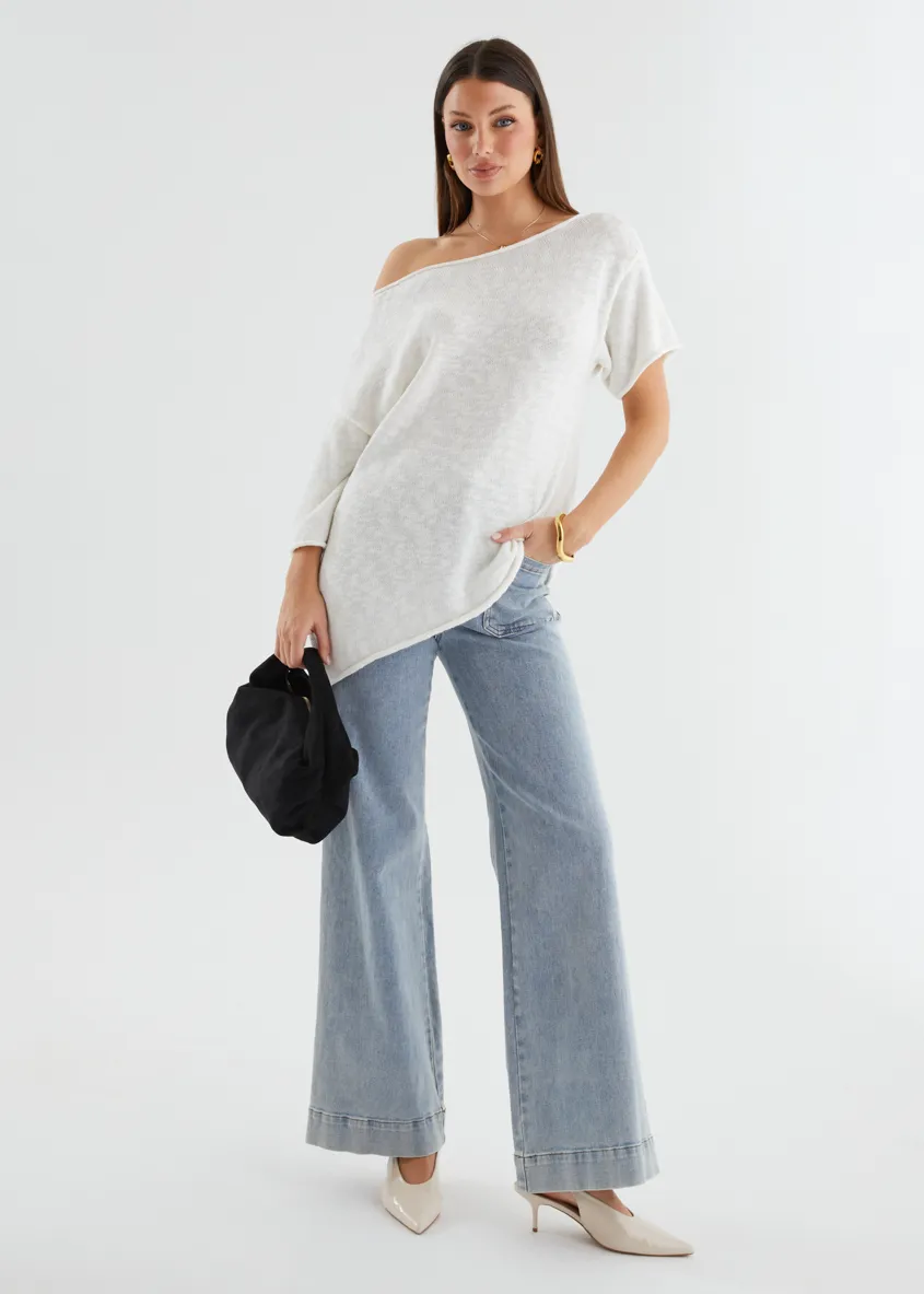 Elea Drop Shoulder Knit Top - Off White sold by Gingham & Heels product image thumbnail 4