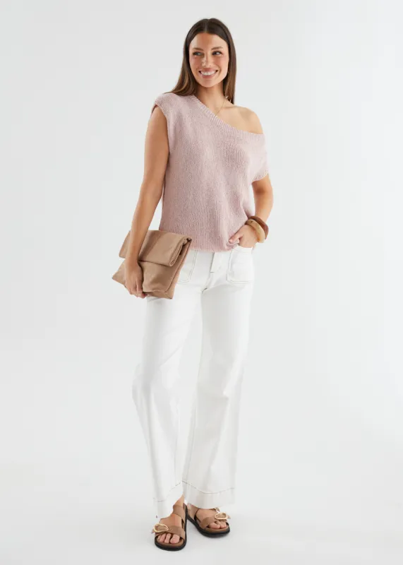 Casoni One Shoulder Knit Top - Dusty Rose sold by Gingham & Heels