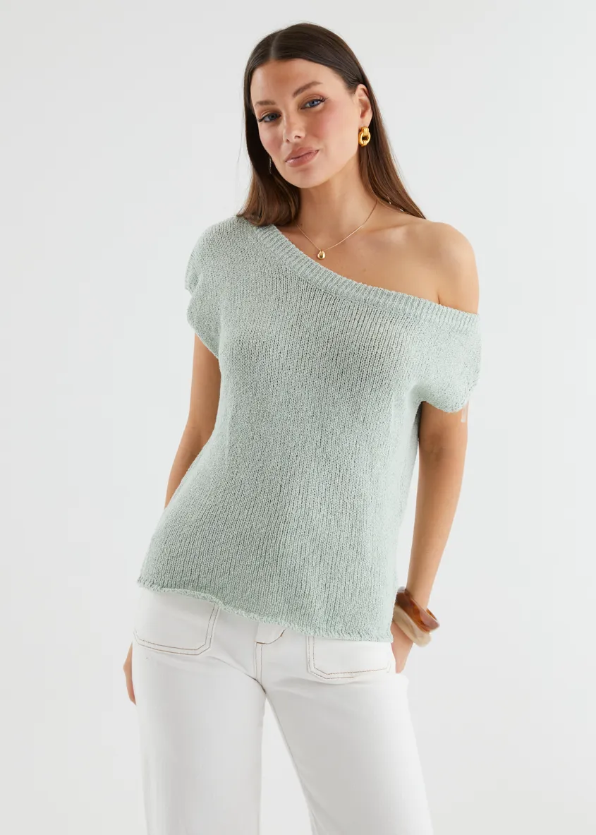 Casoni One Shoulder Knit Top - Sage sold by Gingham & Heels product image thumbnail 2