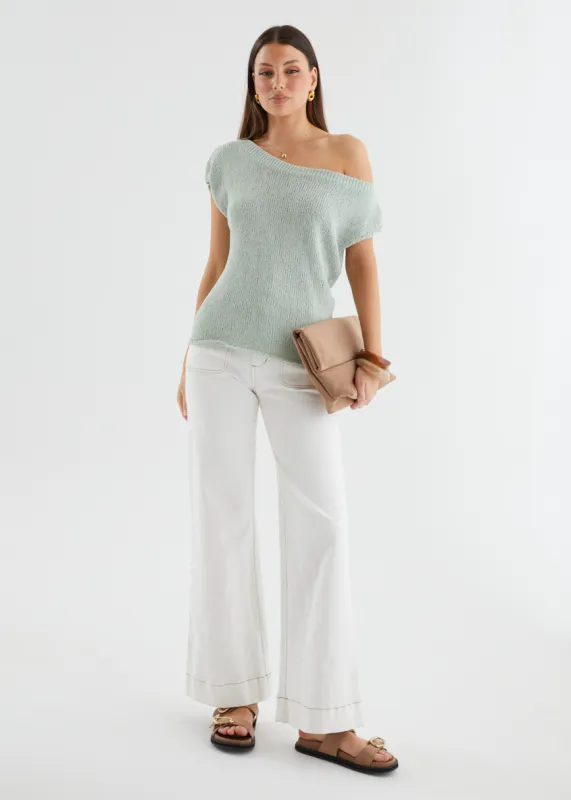 Casoni One Shoulder Knit Top - Sage sold by Gingham & Heels