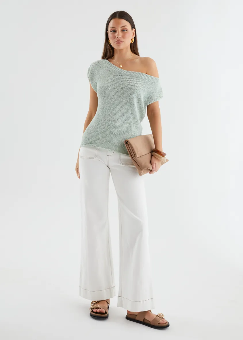 Casoni One Shoulder Knit Top - Sage sold by Gingham & Heels