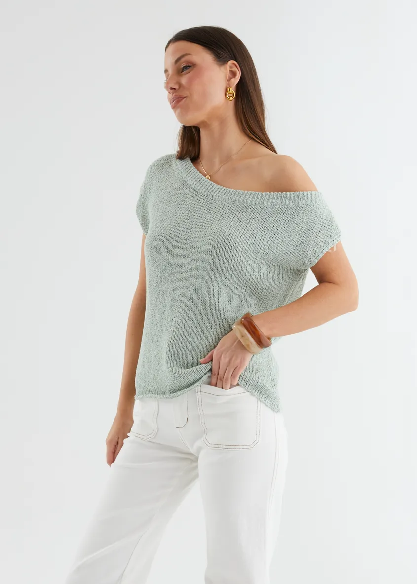 Casoni One Shoulder Knit Top - Sage sold by Gingham & Heels product image thumbnail 4