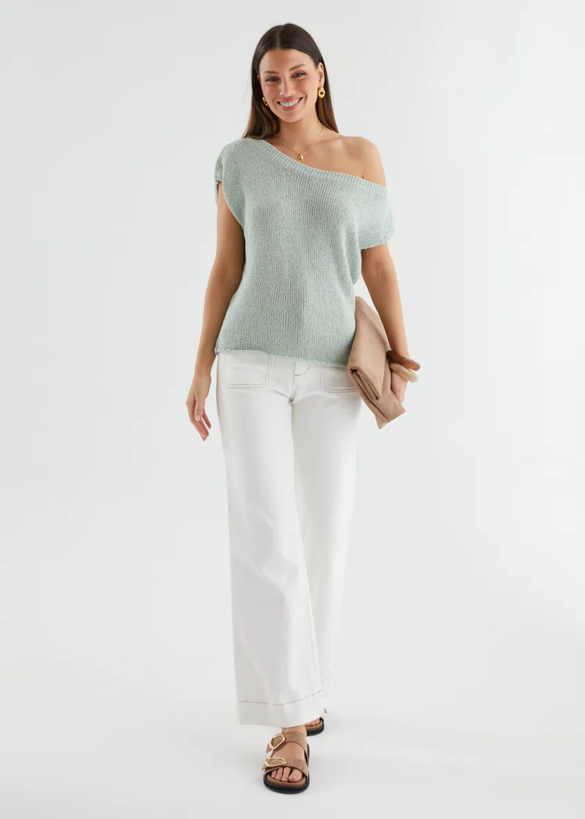 Casoni One Shoulder Knit Top - Sage sold by Gingham & Heels product image thumbnail 3