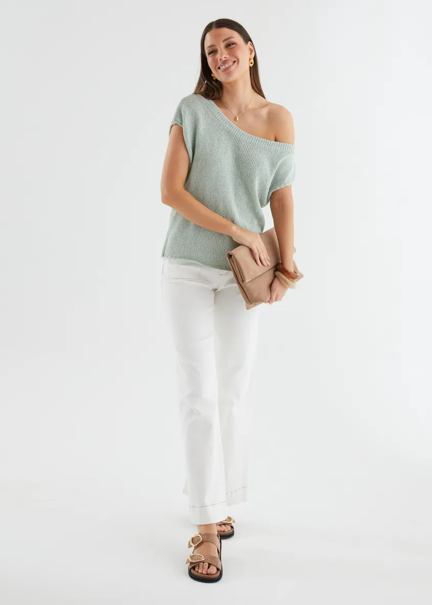 Casoni One Shoulder Knit Top - Sage sold by Gingham & Heels product image thumbnail 5