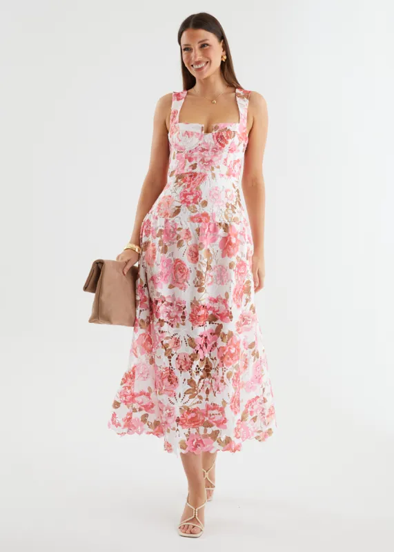 Kivari Midi Dress - Pink Flowers sold by Gingham & Heels
