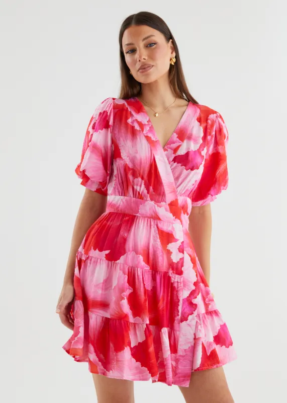 Emely Wrap Dress - Strawberry Abstract sold by Gingham & Heels