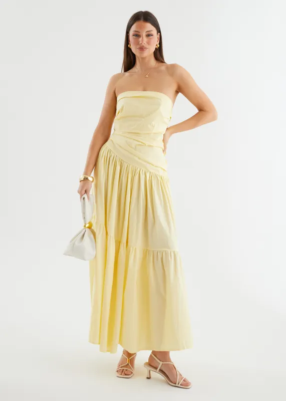 Abie Strapless Maxi Dress - Banana sold by Gingham & Heels