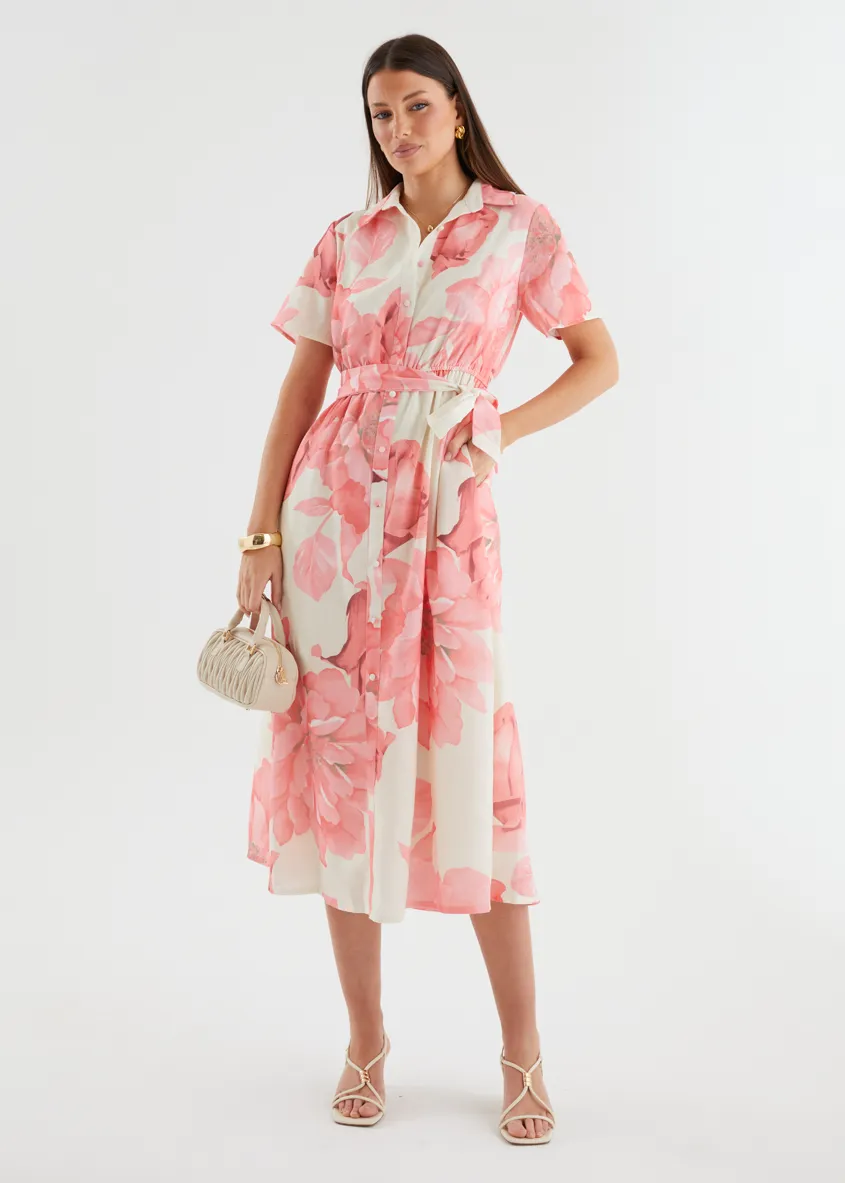 Adelina Midi Dress - Pink Flowers sold by Gingham & Heels