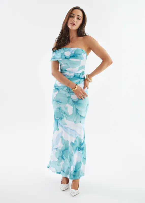 Allina Mesh Maxi Dress - Aquamarine Petal sold by Gingham & Heels