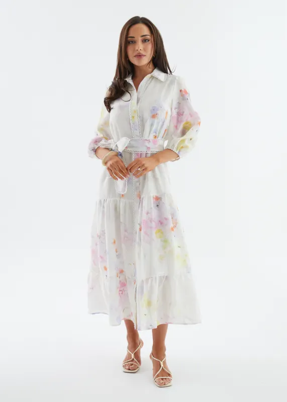 Mallary Maxi Dress - White Pastel sold by Gingham & Heels