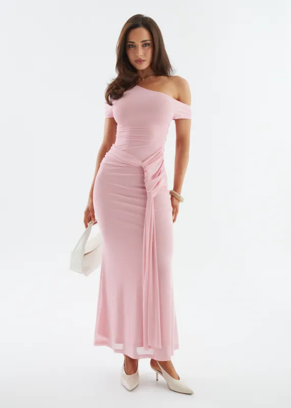 Monica Mesh Drop Shoulder Maxi Dress - Blush sold by Gingham & Heels