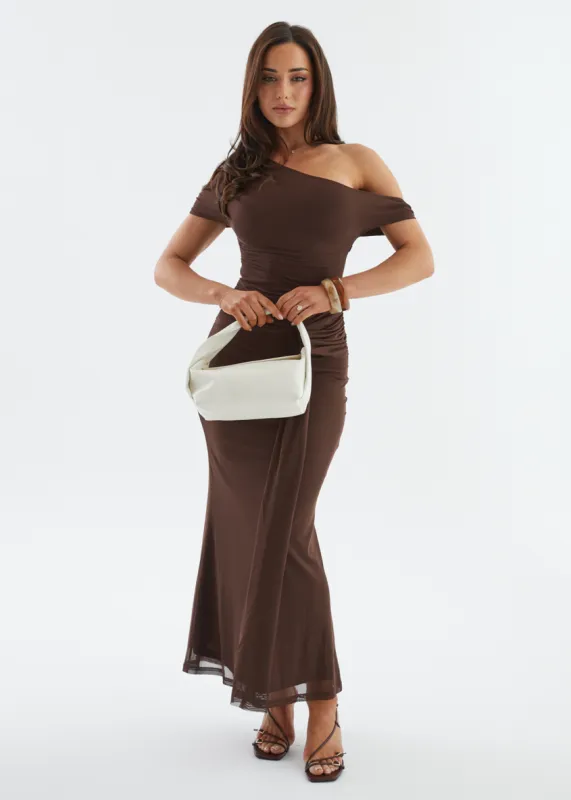 Monica Mesh Drop Shoulder Maxi Dress - Espresso sold by Gingham & Heels