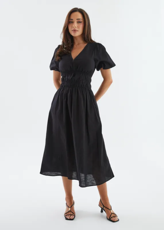 Adrienne Midi Dress - Black sold by Gingham & Heels
