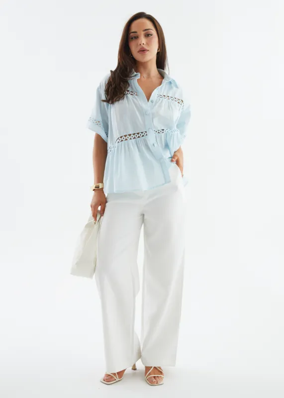 Zahra Shirt - Light Blue sold by Gingham & Heels