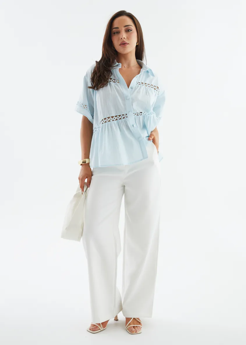 Zahra Shirt - Light Blue sold by Gingham & Heels