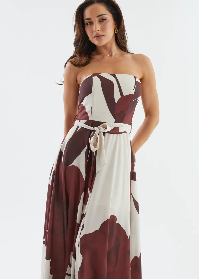 Jorgia Strapless Maxi Dress - Chocolate Floral sold by Gingham & Heels product image thumbnail 3