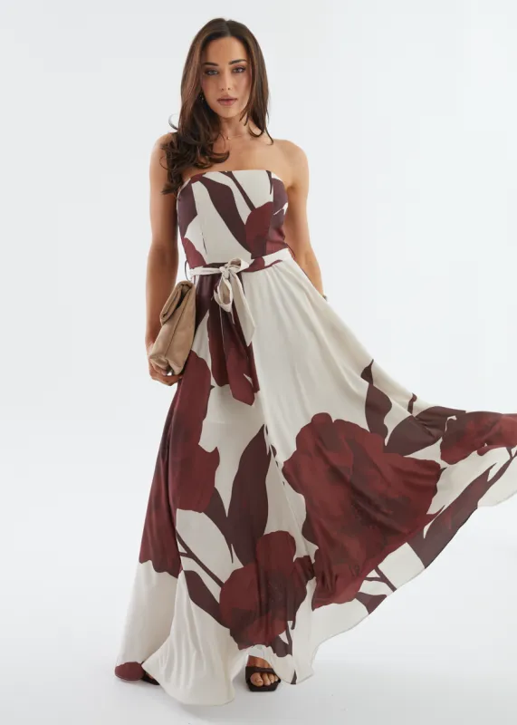 Jorgia Strapless Maxi Dress - Chocolate Floral sold by Gingham & Heels