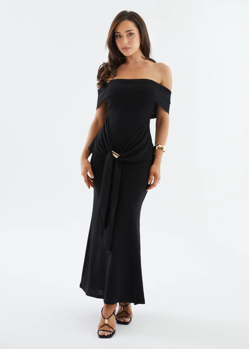Tania Off Shoulder Midi Dress - Black sold by Gingham & Heels