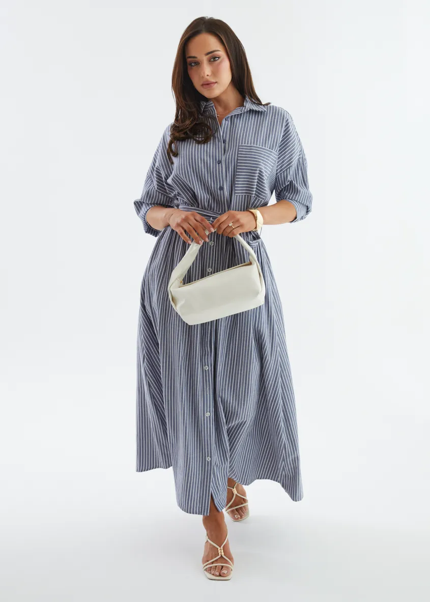 Morgan Shirt - Navy Stripe sold by Gingham & Heels