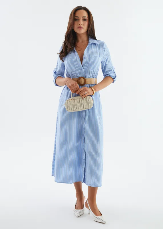Franzine Maxi Dress - Blue Stripe sold by Gingham & Heels
