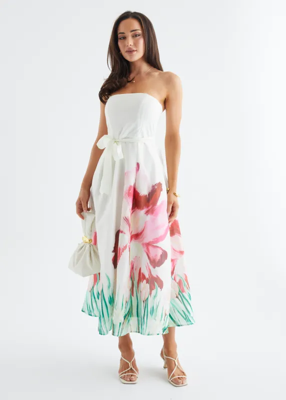 Naya Strapless Midi Dress - Ivory Floral sold by Gingham & Heels