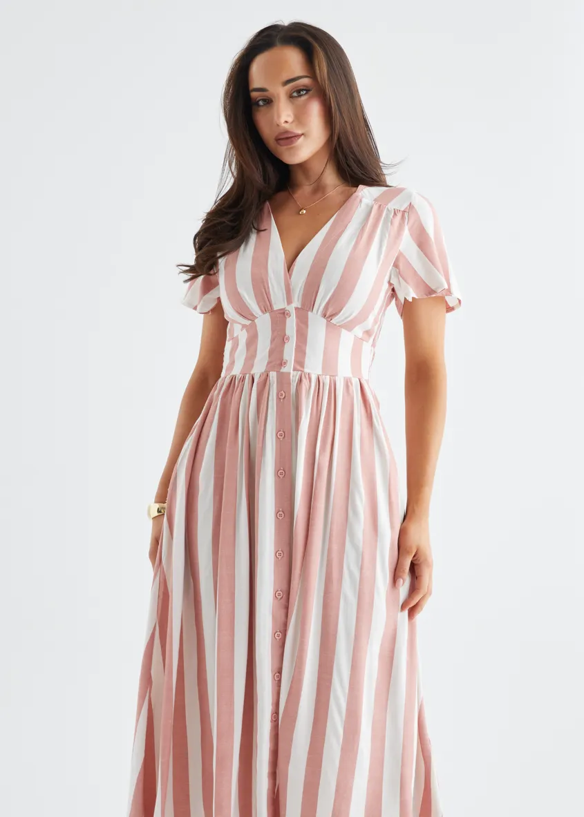 Loretto Maxi Dress - Salmon Stripe sold by Gingham & Heels product image thumbnail 4
