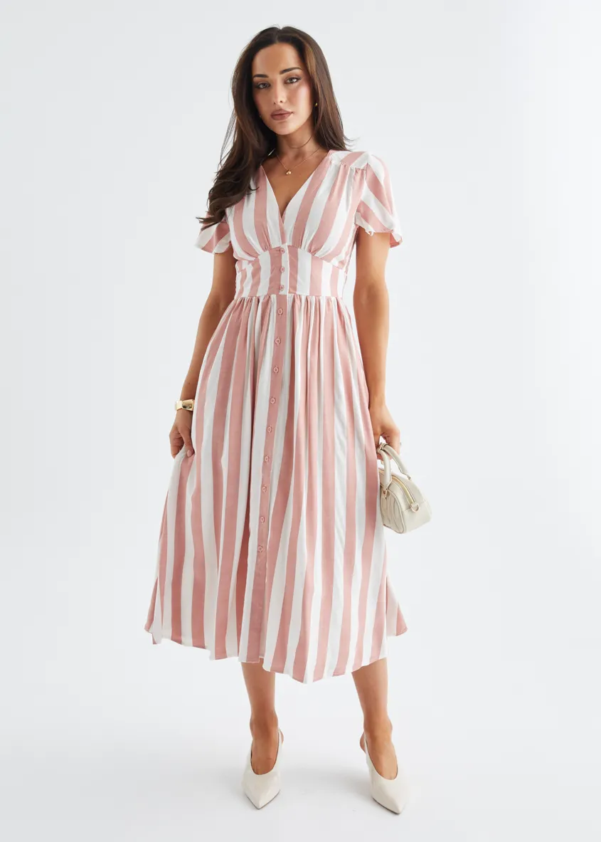 Loretto Maxi Dress - Salmon Stripe sold by Gingham & Heels