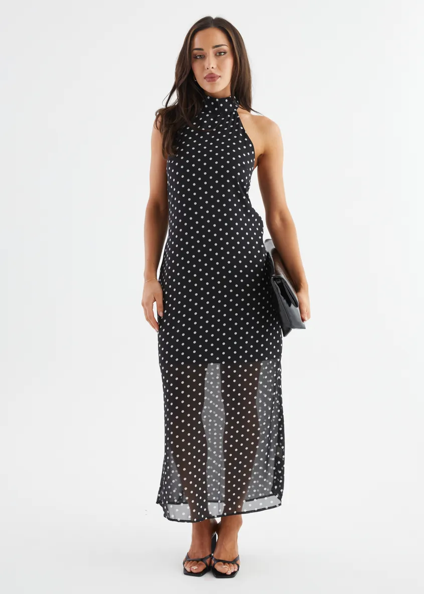 Disillusion Halter Maxi Dress - Black Polka sold by Gingham & Heels product image thumbnail 2