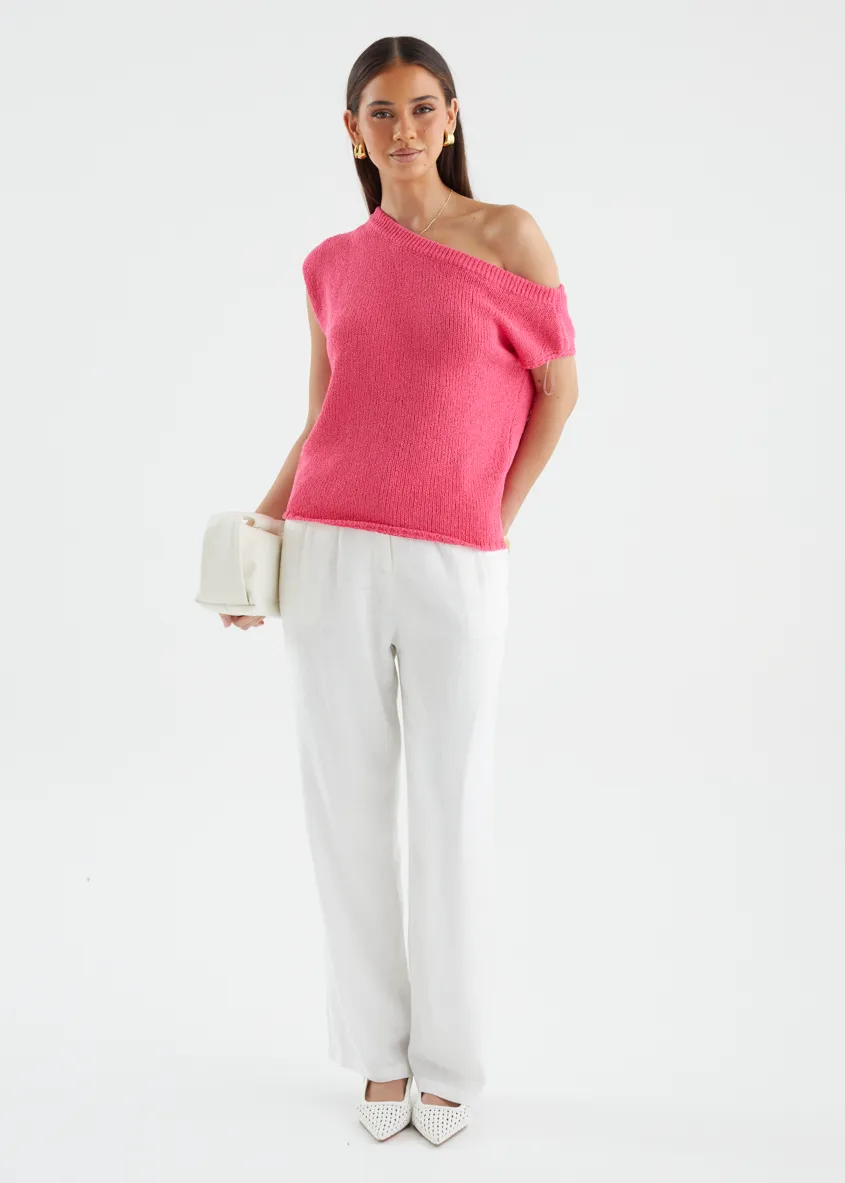 Casoni One Shoulder Knit Top - Hot Pink sold by Gingham & Heels product image thumbnail 2